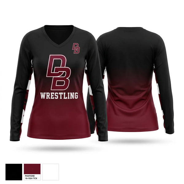 Womens Long Sleeve Vneck Shirt, Don Bosco Ironmen Wrestling, Wrestling, Teamtime, Team time, sublimation, custom sports apparel, team uniforms, spirit wear, spiritwear, sports uniforms, custom shirts, team store, custom team store, fundraiser sports, apparel fundraiser