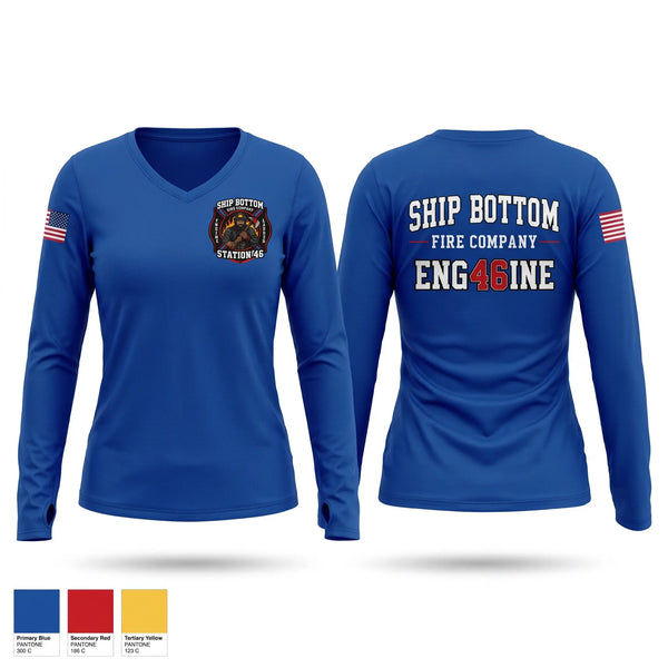 Womens Long Sleeve Vneck Shirt, Ship bottom fire company, Fire Department, Teamtime, Team time, sublimation, custom sports apparel, team uniforms, spirit wear, spiritwear, sports uniforms, custom shirts, team store, custom team store, fundraiser sports, apparel fundraiser