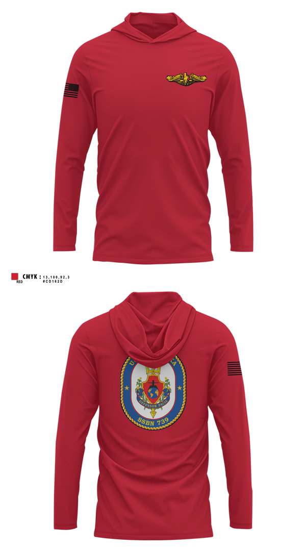 Long Sleeve Performance Shirt with hood, USS Nebraska, Navy, Teamtime, Team time, sublimation, custom sports apparel, team uniforms, spirit wear, spiritwear, sports uniforms, custom shirts, team store, custom team store, fundraiser sports, apparel fundraiser