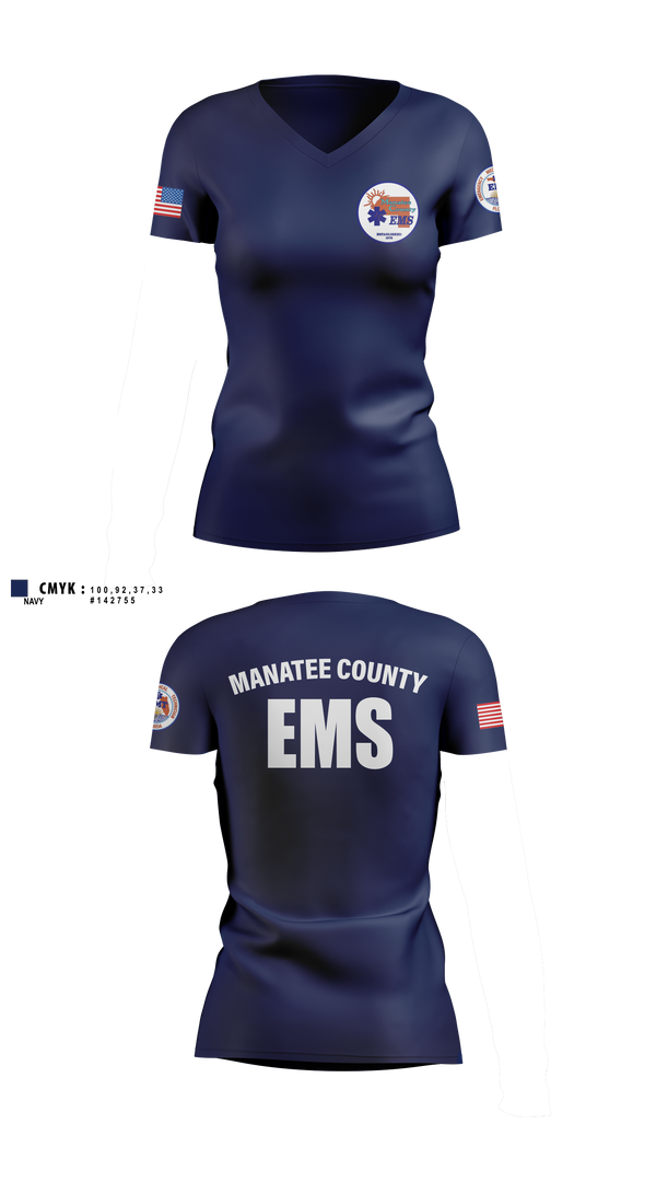 Womens Short Sleeve Vneck Shirt, Manatee County EMS, EMS/EMT, Teamtime, Team time, sublimation, custom sports apparel, team uniforms, spirit wear, spiritwear, sports uniforms, custom shirts, team store, custom team store, fundraiser sports, apparel fundraiser