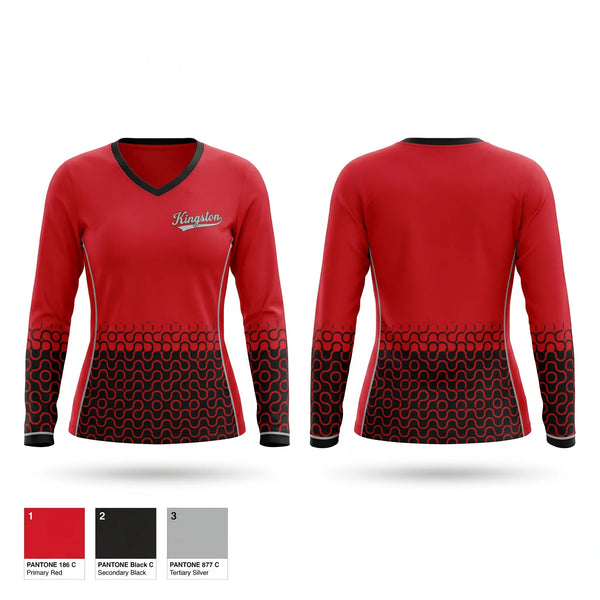 Womens Long Sleeve Vneck Shirt, Kingston, Cross Country, Teamtime, Team time, sublimation, custom sports apparel, team uniforms, spirit wear, spiritwear, sports uniforms, custom shirts, team store, custom team store, fundraiser sports, apparel fundraiser