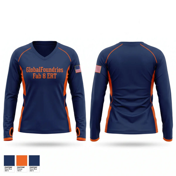 Womens Long Sleeve Vneck Shirt, GlobalFoundries Fab 8 ERT, Fire Department, Teamtime, Team time, sublimation, custom sports apparel, team uniforms, spirit wear, spiritwear, sports uniforms, custom shirts, team store, custom team store, fundraiser sports, apparel fundraiser