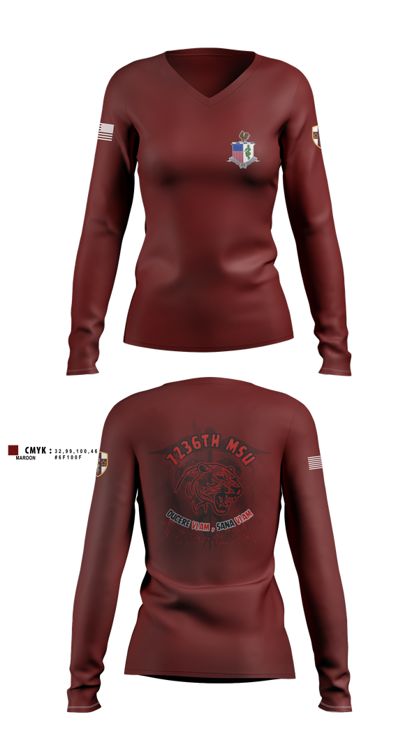 Womens Long Sleeve Vneck Shirt, 7236 Medical Support Unit, Army, Teamtime, Team time, sublimation, custom sports apparel, team uniforms, spirit wear, spiritwear, sports uniforms, custom shirts, team store, custom team store, fundraiser sports, apparel fundraiser