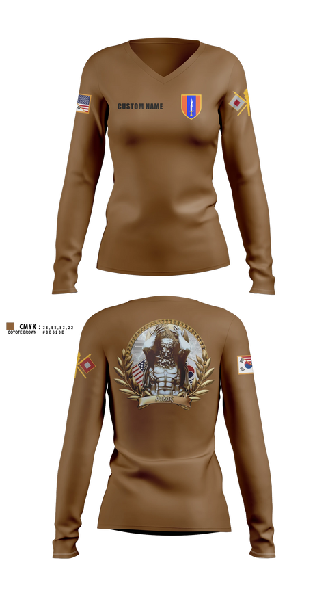 Womens Long Sleeve Vneck Shirt, Alpha Company 304th ESB-E, Army, Teamtime, Team time, sublimation, custom sports apparel, team uniforms, spirit wear, spiritwear, sports uniforms, custom shirts, team store, custom team store, fundraiser sports, apparel fundraiser