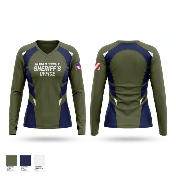 Womens Long Sleeve Vneck Shirt, Bergen County Sheriffs Office, Police, Teamtime, Team time, sublimation, custom sports apparel, team uniforms, spirit wear, spiritwear, sports uniforms, custom shirts, team store, custom team store, fundraiser sports, apparel fundraiser