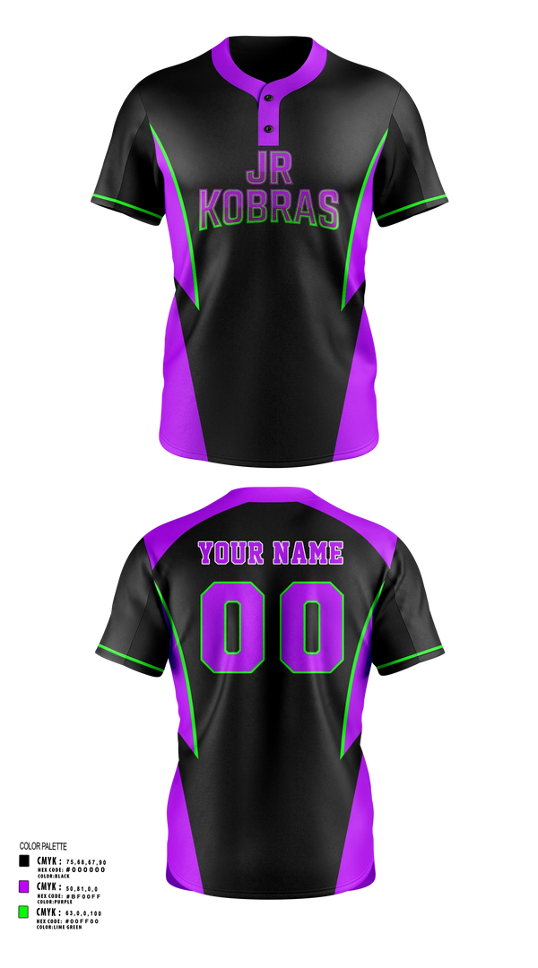 Two Button Softball Jersey, JR Kobras, Softball, Teamtime, Team time, sublimation, custom sports apparel, team uniforms, spirit wear, spiritwear, sports uniforms, custom shirts, team store, custom team store, fundraiser sports, apparel fundraiser