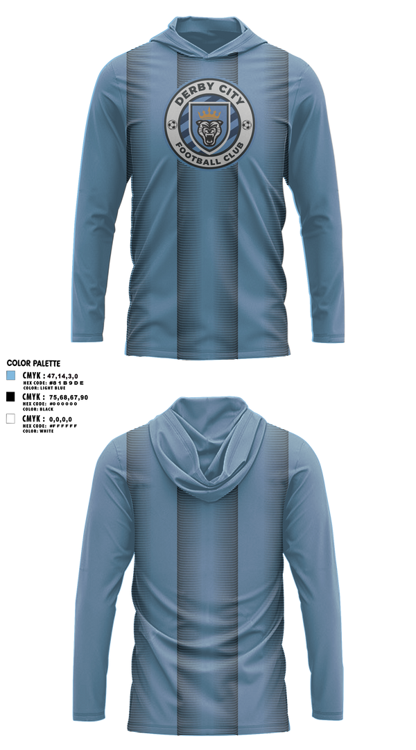 Long Sleeve Performance Shirt with hood, Derby City FC, Men's Soccer, Teamtime, Team time, sublimation, custom sports apparel, team uniforms, spirit wear, spiritwear, sports uniforms, custom shirts, team store, custom team store, fundraiser sports, apparel fundraiser