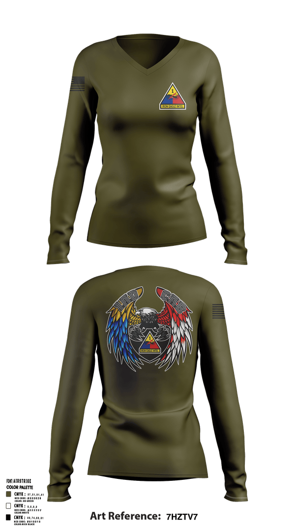 Womens Long Sleeve Vneck Shirt, 1 AD CAB, Army, Teamtime, Team time, sublimation, custom sports apparel, team uniforms, spirit wear, spiritwear, sports uniforms, custom shirts, team store, custom team store, fundraiser sports, apparel fundraiser