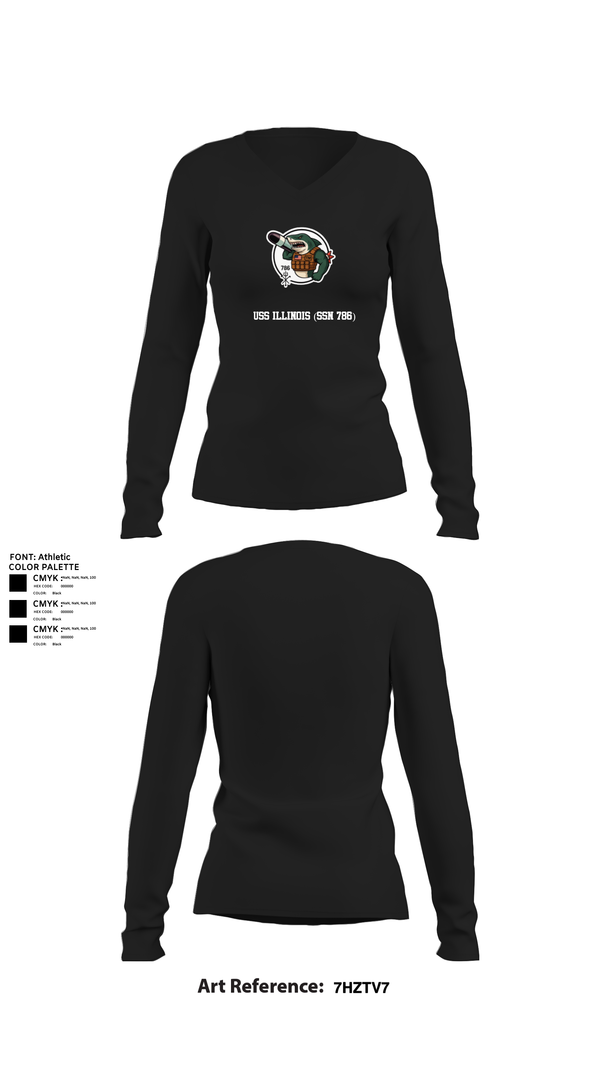 Womens Long Sleeve Vneck Shirt, USS Illinois (SSN 786), , Teamtime, Team time, sublimation, custom sports apparel, team uniforms, spirit wear, spiritwear, sports uniforms, custom shirts, team store, custom team store, fundraiser sports, apparel fundraiser