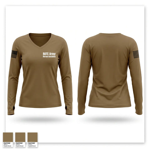 Womens Long Sleeve Vneck Shirt, Hornet Battalion, National Guard, Teamtime, Team time, sublimation, custom sports apparel, team uniforms, spirit wear, spiritwear, sports uniforms, custom shirts, team store, custom team store, fundraiser sports, apparel fundraiser