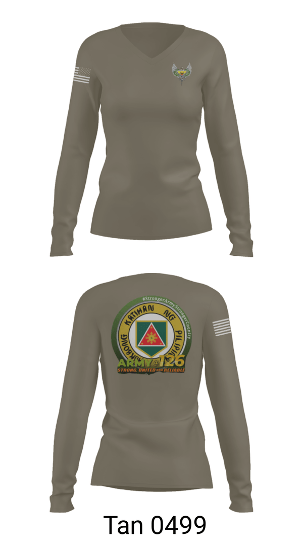 Women's Long Sleeve Vneck Shirt, 51st Combat Engineers, Army, Teamtime, Team time, sublimation, custom sports apparel, team uniforms, spirit wear, spiritwear, sports uniforms, custom shirts, team store, custom team store, fundraiser sports, apparel fundraiser