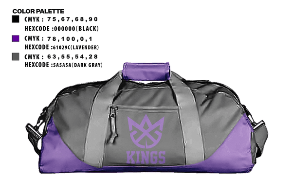 Duffle Bag, Kings, Men's Basketball, Teamtime, Team time, sublimation, custom sports apparel, team uniforms, spirit wear, spiritwear, sports uniforms, custom shirts, team store, custom team store, fundraiser sports, apparel fundraiser
