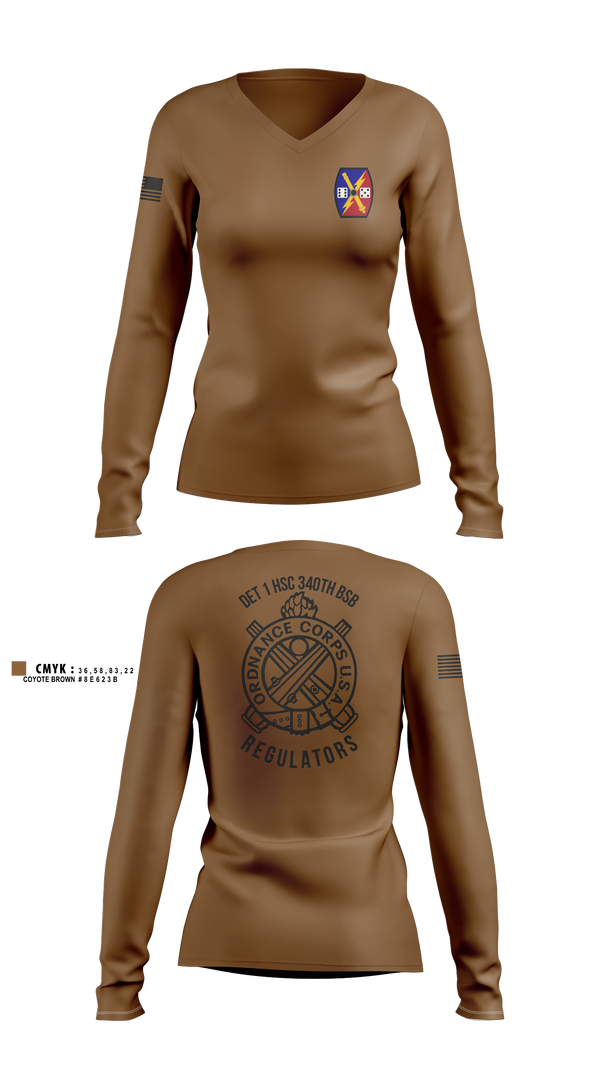 Womens Long Sleeve Vneck Shirt, DET 1 HSC 340TH BSB, Army, Teamtime, Team time, sublimation, custom sports apparel, team uniforms, spirit wear, spiritwear, sports uniforms, custom shirts, team store, custom team store, fundraiser sports, apparel fundraiser