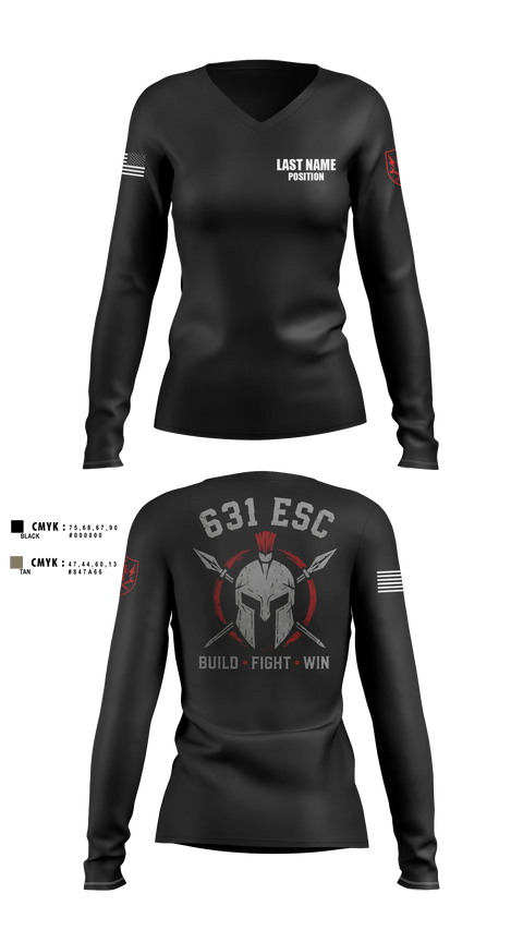 Womens Long Sleeve Vneck Shirt, 631st ESC, Army, Teamtime, Team time, sublimation, custom sports apparel, team uniforms, spirit wear, spiritwear, sports uniforms, custom shirts, team store, custom team store, fundraiser sports, apparel fundraiser