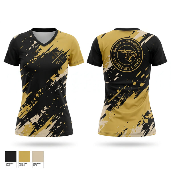 Womens Short Sleeve Vneck Shirt, Buda Johnson Jaguars Wrestling, Wrestling, Teamtime, Team time, sublimation, custom sports apparel, team uniforms, spirit wear, spiritwear, sports uniforms, custom shirts, team store, custom team store, fundraiser sports, apparel fundraiser