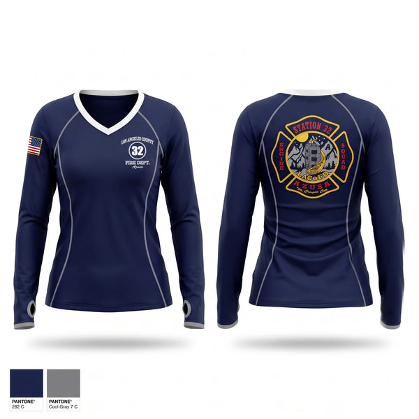 Womens Long Sleeve Vneck Shirt, 32, Fire Department, Teamtime, Team time, sublimation, custom sports apparel, team uniforms, spirit wear, spiritwear, sports uniforms, custom shirts, team store, custom team store, fundraiser sports, apparel fundraiser