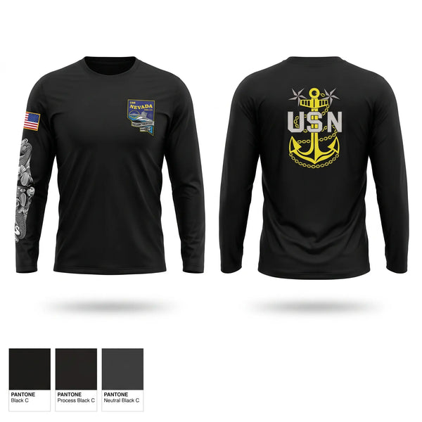 Long Sleeve Performance Shirt, USS NEVADA Chief’s Mess, Navy, Teamtime, Team time, sublimation, custom sports apparel, team uniforms, spirit wear, spiritwear, sports uniforms, custom shirts, team store, custom team store, fundraiser sports, apparel fundraiser