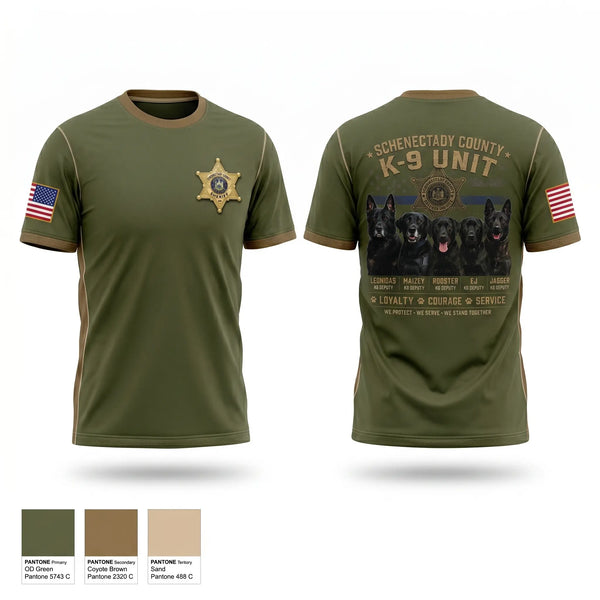 Old School Cotton Feel Shirt, Schenectady County Sheriff K9, Police, Teamtime, Team time, sublimation, custom sports apparel, team uniforms, spirit wear, spiritwear, sports uniforms, custom shirts, team store, custom team store, fundraiser sports, apparel fundraiser