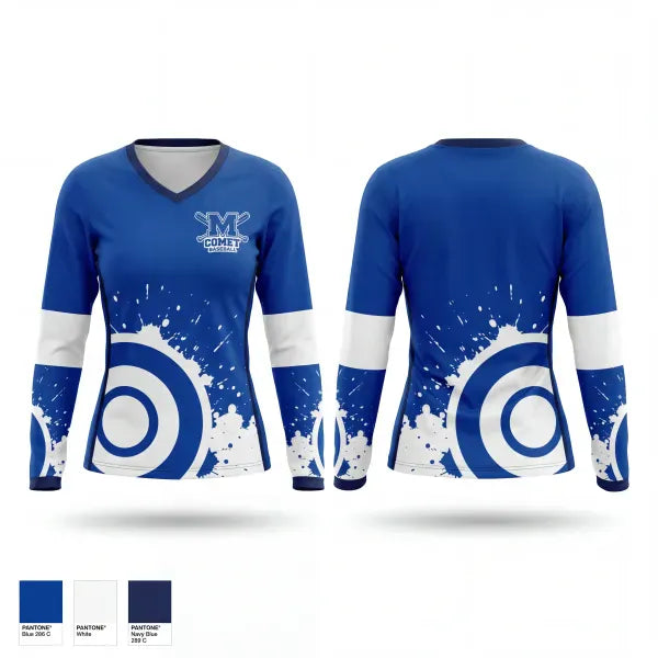 Womens Long Sleeve Vneck Shirt, Marionville Middle School Baseball, Baseball, Teamtime, Team time, sublimation, custom sports apparel, team uniforms, spirit wear, spiritwear, sports uniforms, custom shirts, team store, custom team store, fundraiser sports, apparel fundraiser