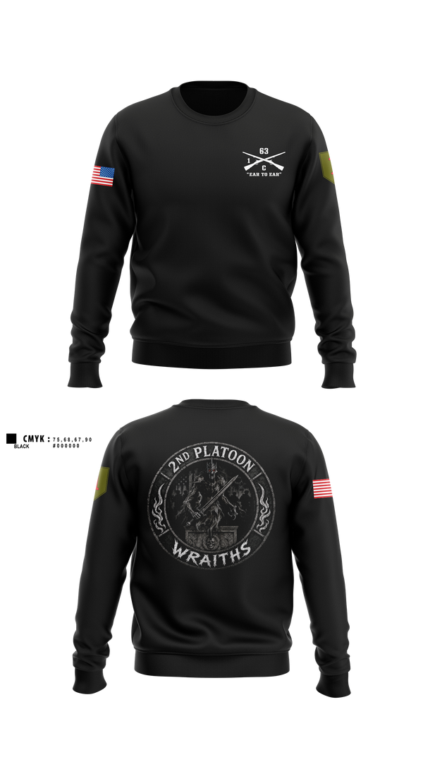 Crew Neck Sweatshirt, 2nd PLT, C co, 1-63 AR BN, Army, Teamtime, Team time, sublimation, custom sports apparel, team uniforms, spirit wear, spiritwear, sports uniforms, custom shirts, team store, custom team store, fundraiser sports, apparel fundraiser