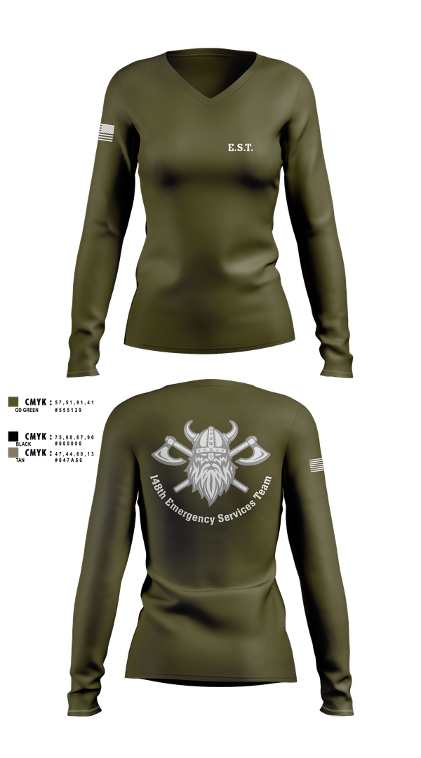 Womens Long Sleeve Vneck Shirt, 148th E.S.T., Police, Teamtime, Team time, sublimation, custom sports apparel, team uniforms, spirit wear, spiritwear, sports uniforms, custom shirts, team store, custom team store, fundraiser sports, apparel fundraiser