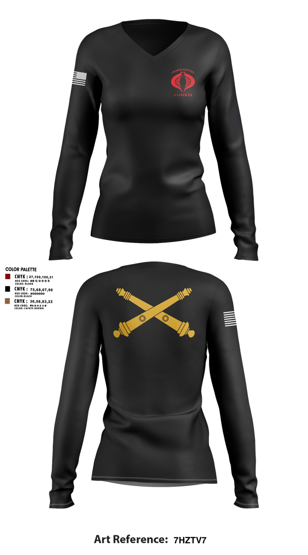 Women's Long Sleeve Vneck Shirt, Charlie Battery, 1-119th FA, , Teamtime, Team time, sublimation, custom sports apparel, team uniforms, spirit wear, spiritwear, sports uniforms, custom shirts, team store, custom team store, fundraiser sports, apparel fundraiser