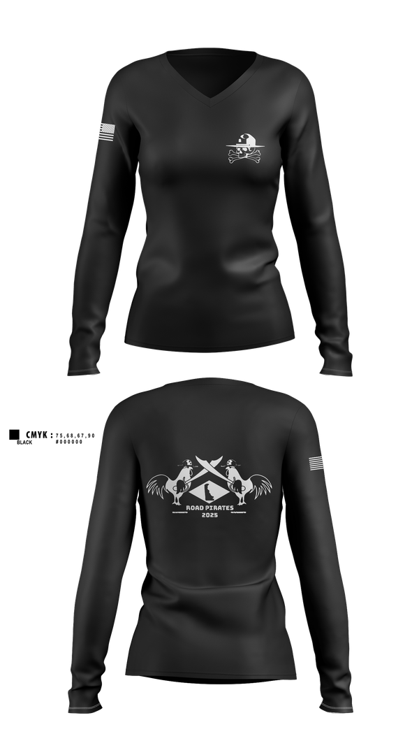 Womens Long Sleeve Vneck Shirt, Road Pirates, , Teamtime, Team time, sublimation, custom sports apparel, team uniforms, spirit wear, spiritwear, sports uniforms, custom shirts, team store, custom team store, fundraiser sports, apparel fundraiser