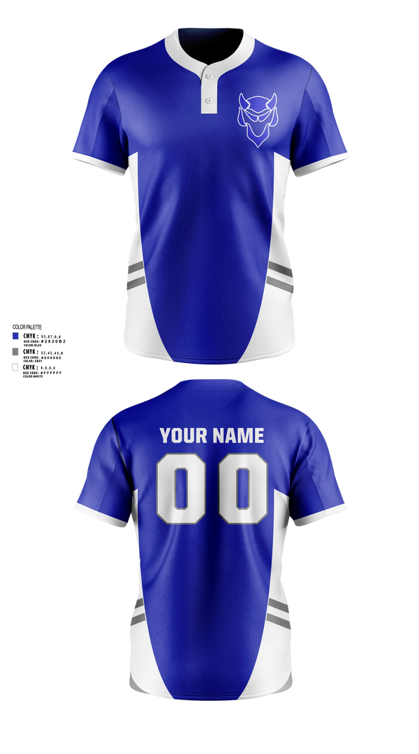 Two Button Softball Jersey, Blue Devils, Softball, Teamtime, Team time, sublimation, custom sports apparel, team uniforms, spirit wear, spiritwear, sports uniforms, custom shirts, team store, custom team store, fundraiser sports, apparel fundraiser