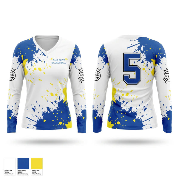 Womens Long Sleeve Vneck Shirt, OMG ELITE, Men's Basketball, Teamtime, Team time, sublimation, custom sports apparel, team uniforms, spirit wear, spiritwear, sports uniforms, custom shirts, team store, custom team store, fundraiser sports, apparel fundraiser