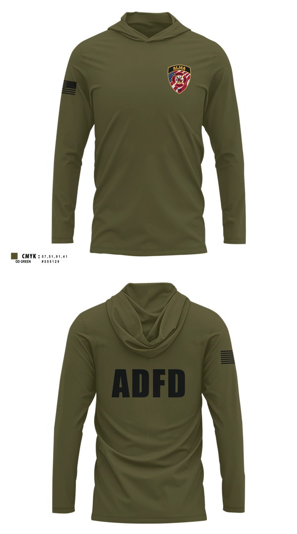 Long Sleeve hooded sunshirt, Alma District Fire Department, Fire Department, Teamtime, Team time, sublimation, custom sports apparel, team uniforms, spirit wear, spiritwear, sports uniforms, custom shirts, team store, custom team store, fundraiser sports, apparel fundraiser