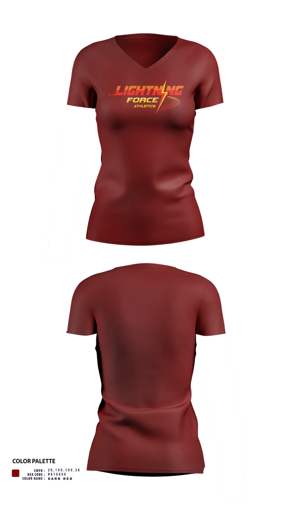 Womens Short Sleeve Vneck Shirt, Lightning Force Athletics, Track & Field, Teamtime, Team time, sublimation, custom sports apparel, team uniforms, spirit wear, spiritwear, sports uniforms, custom shirts, team store, custom team store, fundraiser sports, apparel fundraiser