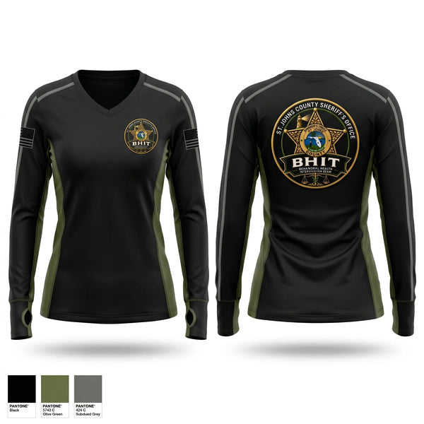 Womens Long Sleeve Vneck Shirt, BHIT, Police, Teamtime, Team time, sublimation, custom sports apparel, team uniforms, spirit wear, spiritwear, sports uniforms, custom shirts, team store, custom team store, fundraiser sports, apparel fundraiser