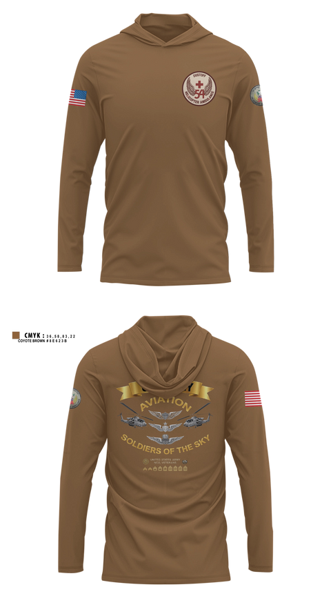 Long Sleeve hooded sunshirt, 54th Medical Company, Army, Teamtime, Team time, sublimation, custom sports apparel, team uniforms, spirit wear, spiritwear, sports uniforms, custom shirts, team store, custom team store, fundraiser sports, apparel fundraiser