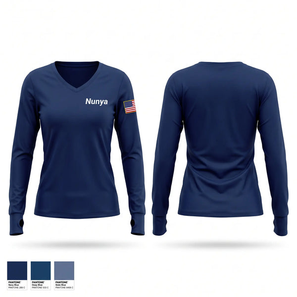 Womens Long Sleeve Vneck Shirt, Nunya, Fire Department, Teamtime, Team time, sublimation, custom sports apparel, team uniforms, spirit wear, spiritwear, sports uniforms, custom shirts, team store, custom team store, fundraiser sports, apparel fundraiser