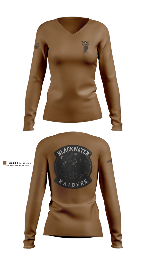 Womens Long Sleeve Vneck Shirt, Blackwater Raiders Airsoft, Marines, Teamtime, Team time, sublimation, custom sports apparel, team uniforms, spirit wear, spiritwear, sports uniforms, custom shirts, team store, custom team store, fundraiser sports, apparel fundraiser