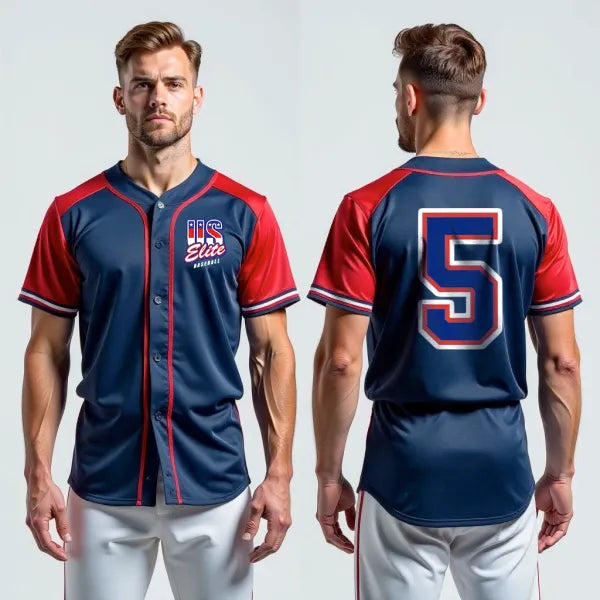 Full Button Baseball Jersey, U S Elite, Baseball, Teamtime, Team time, sublimation, custom sports apparel, team uniforms, spirit wear, spiritwear, sports uniforms, custom shirts, team store, custom team store, fundraiser sports, apparel fundraiser