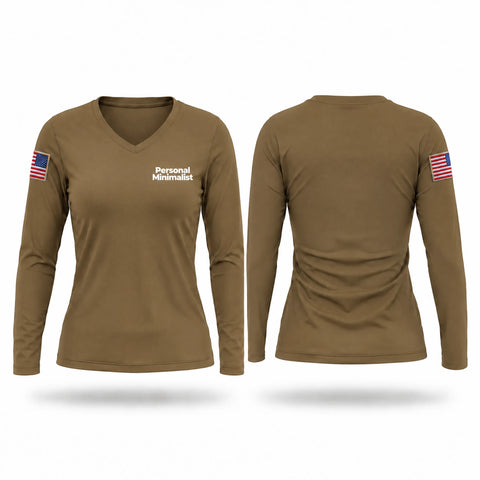 Womens Long Sleeve Vneck Shirt, Personal Minimalist, Army, Teamtime, Team time, sublimation, custom sports apparel, team uniforms, spirit wear, spiritwear, sports uniforms, custom shirts, team store, custom team store, fundraiser sports, apparel fundraiser