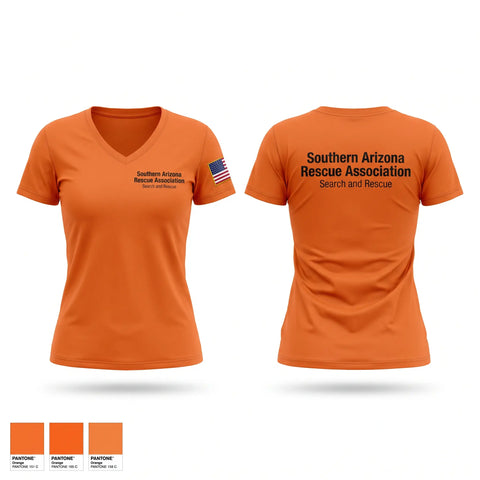 Womens Short Sleeve Vneck Shirt, Southern Arizona Rescue Association, EMS/EMT, Teamtime, Team time, sublimation, custom sports apparel, team uniforms, spirit wear, spiritwear, sports uniforms, custom shirts, team store, custom team store, fundraiser sports, apparel fundraiser