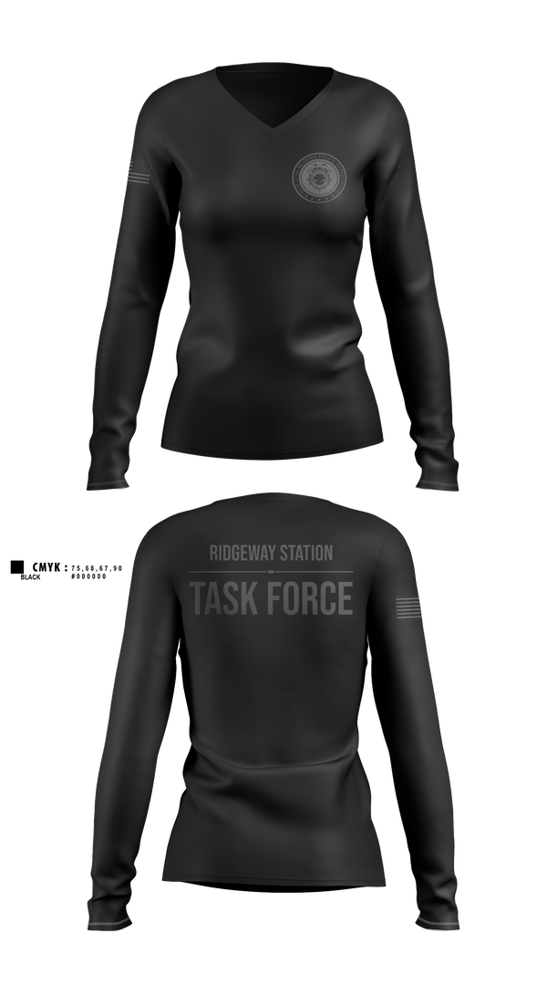 Womens Long Sleeve Vneck Shirt, Ridgeway Station Task Force, Police, Teamtime, Team time, sublimation, custom sports apparel, team uniforms, spirit wear, spiritwear, sports uniforms, custom shirts, team store, custom team store, fundraiser sports, apparel fundraiser