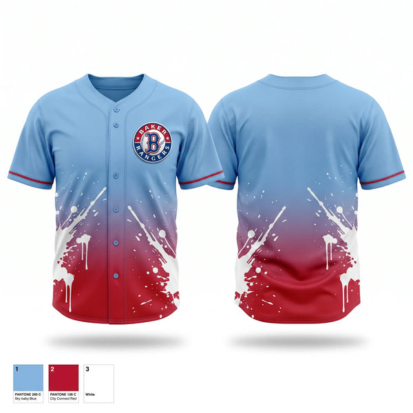 Full Button Baseball Jersey, Baker Rangers, Baseball, Teamtime, Team time, sublimation, custom sports apparel, team uniforms, spirit wear, spiritwear, sports uniforms, custom shirts, team store, custom team store, fundraiser sports, apparel fundraiser