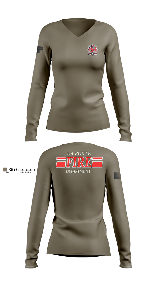 Womens Long Sleeve Vneck Shirt, La Porte, Fire Department, Teamtime, Team time, sublimation, custom sports apparel, team uniforms, spirit wear, spiritwear, sports uniforms, custom shirts, team store, custom team store, fundraiser sports, apparel fundraiser