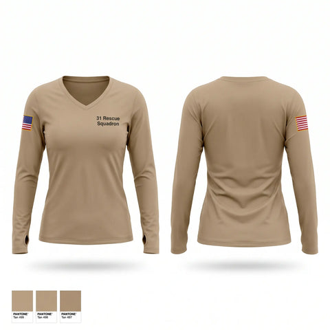 Womens Long Sleeve Vneck Shirt, 31 Rescue Squadron, Air Force, Teamtime, Team time, sublimation, custom sports apparel, team uniforms, spirit wear, spiritwear, sports uniforms, custom shirts, team store, custom team store, fundraiser sports, apparel fundraiser