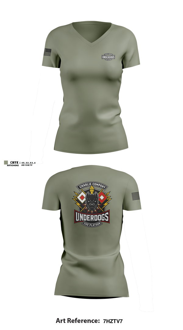 Womens Short Sleeve Vneck Shirt, C co 2nd plt Underdogs, Army, Teamtime, Team time, sublimation, custom sports apparel, team uniforms, spirit wear, spiritwear, sports uniforms, custom shirts, team store, custom team store, fundraiser sports, apparel fundraiser