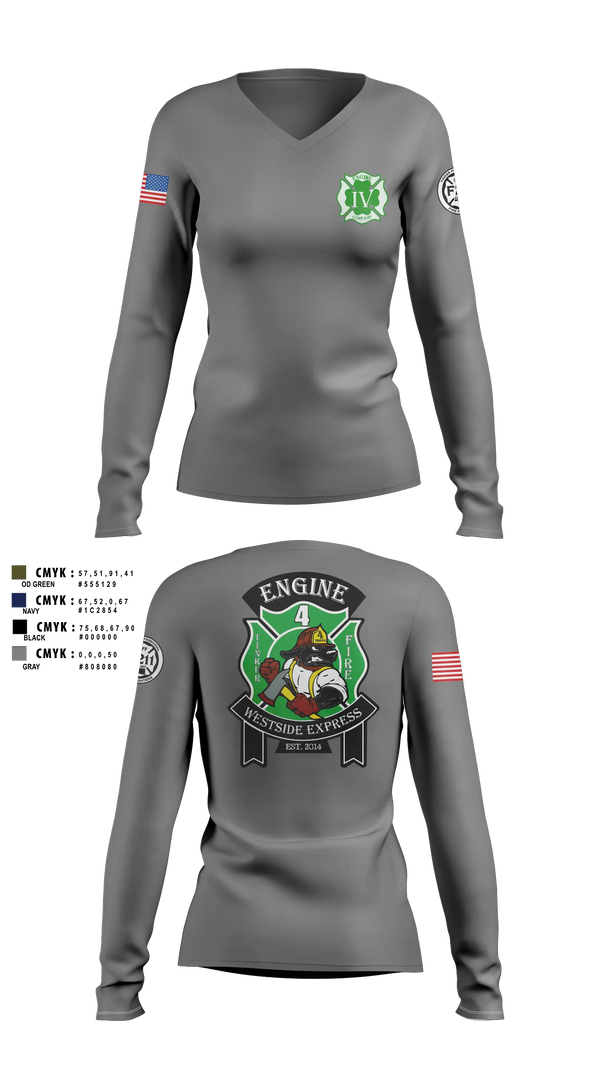 Womens Long Sleeve Vneck Shirt, 179 HHC Medics, National Guard, Teamtime, Team time, sublimation, custom sports apparel, team uniforms, spirit wear, spiritwear, sports uniforms, custom shirts, team store, custom team store, fundraiser sports, apparel fundraiser