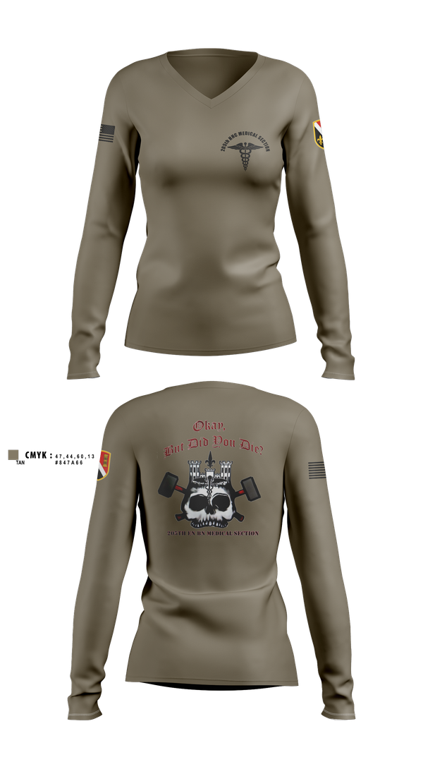Womens Long Sleeve Vneck Shirt, 205th HHC MEDICAL SECTION, , Teamtime, Team time, sublimation, custom sports apparel, team uniforms, spirit wear, spiritwear, sports uniforms, custom shirts, team store, custom team store, fundraiser sports, apparel fundraiser