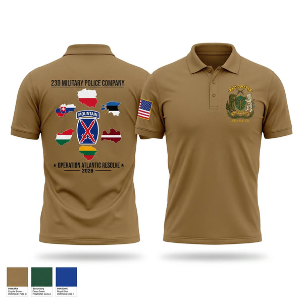 Short Sleeve Performance Polo, 23D Military Police Company Deployment 2026, Army, Teamtime, Team time, sublimation, custom sports apparel, team uniforms, spirit wear, spiritwear, sports uniforms, custom shirts, team store, custom team store, fundraiser sports, apparel fundraiser