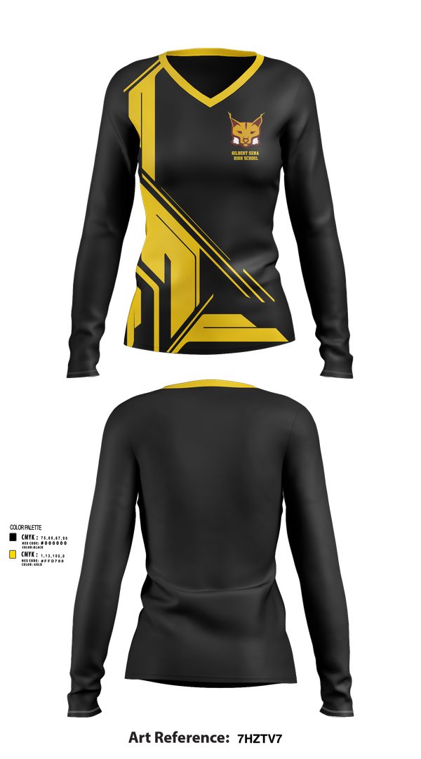 Womens Long Sleeve Vneck Shirt, Gilbert Sena High School, Spirit Store, Teamtime, Team time, sublimation, custom sports apparel, team uniforms, spirit wear, spiritwear, sports uniforms, custom shirts, team store, custom team store, fundraiser sports, apparel fundraiser