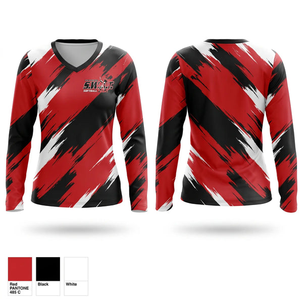 Womens Long Sleeve Vneck Shirt, S.W.A.T., Softball, Teamtime, Team time, sublimation, custom sports apparel, team uniforms, spirit wear, spiritwear, sports uniforms, custom shirts, team store, custom team store, fundraiser sports, apparel fundraiser