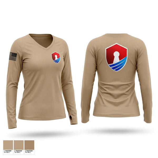 Womens Long Sleeve Vneck Shirt, Elite Tactical Security, Police, Teamtime, Team time, sublimation, custom sports apparel, team uniforms, spirit wear, spiritwear, sports uniforms, custom shirts, team store, custom team store, fundraiser sports, apparel fundraiser