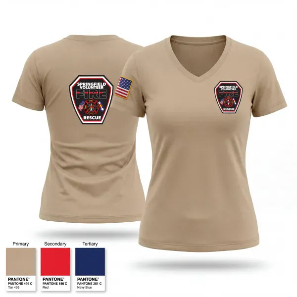 Womens Short Sleeve Vneck Shirt, Springfield Volunteer Fire Dept., Fire Department, Teamtime, Team time, sublimation, custom sports apparel, team uniforms, spirit wear, spiritwear, sports uniforms, custom shirts, team store, custom team store, fundraiser sports, apparel fundraiser